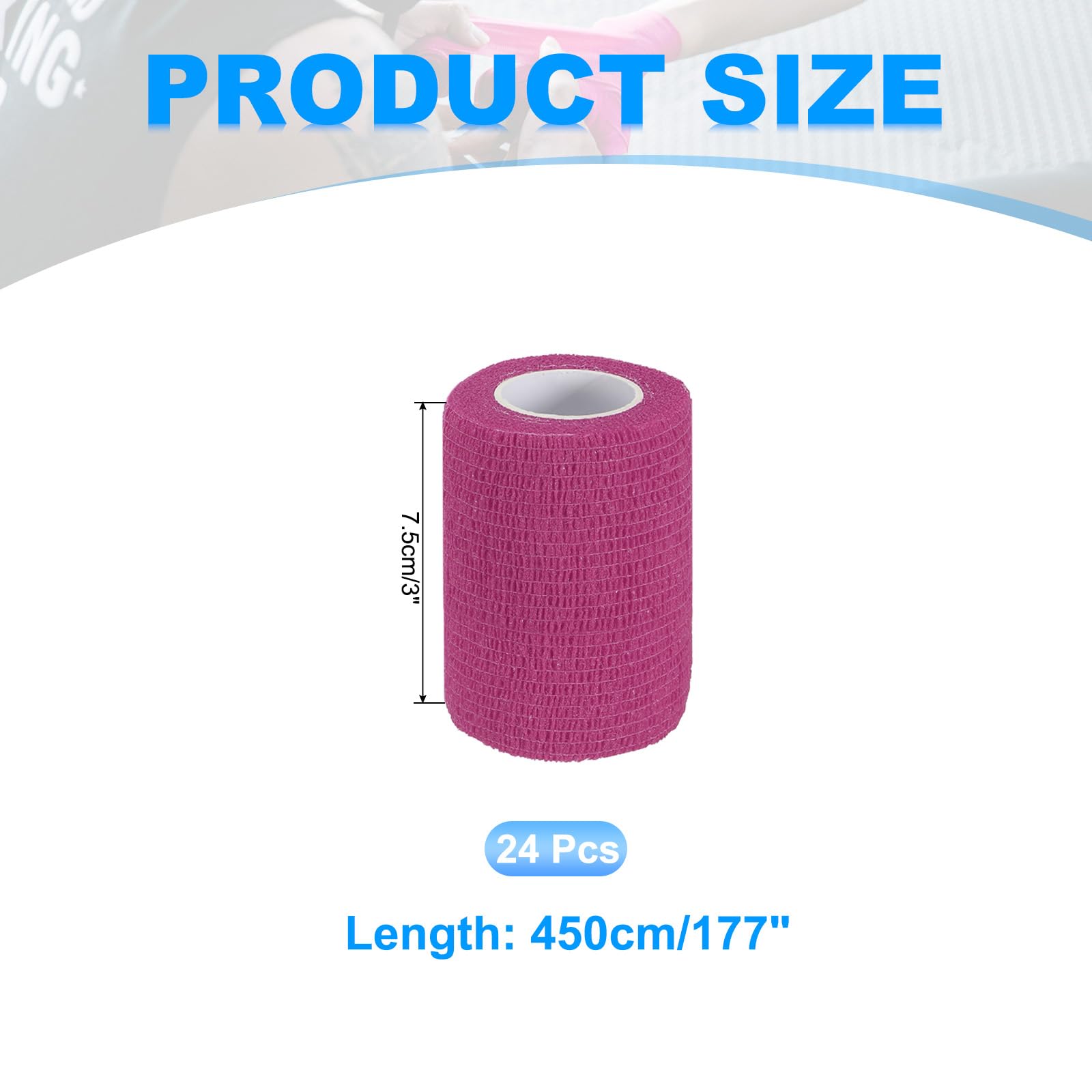 PATIKIL Benda Autoadesiva 177" x 3", 24 Pezzi Benda Elastica Autoaderente Autotraspirante Per Sport Stretch Polso Caviglia Nastro Per Esterno, Rosa