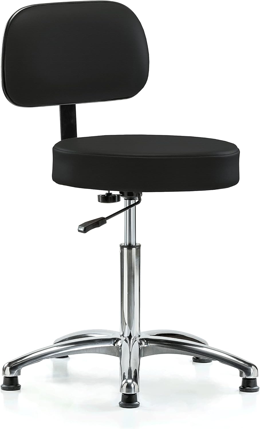 Perch Chrome Walter Exam Stool with Backrest Support, Stationary Caps, Workbench Height, Black Fabric