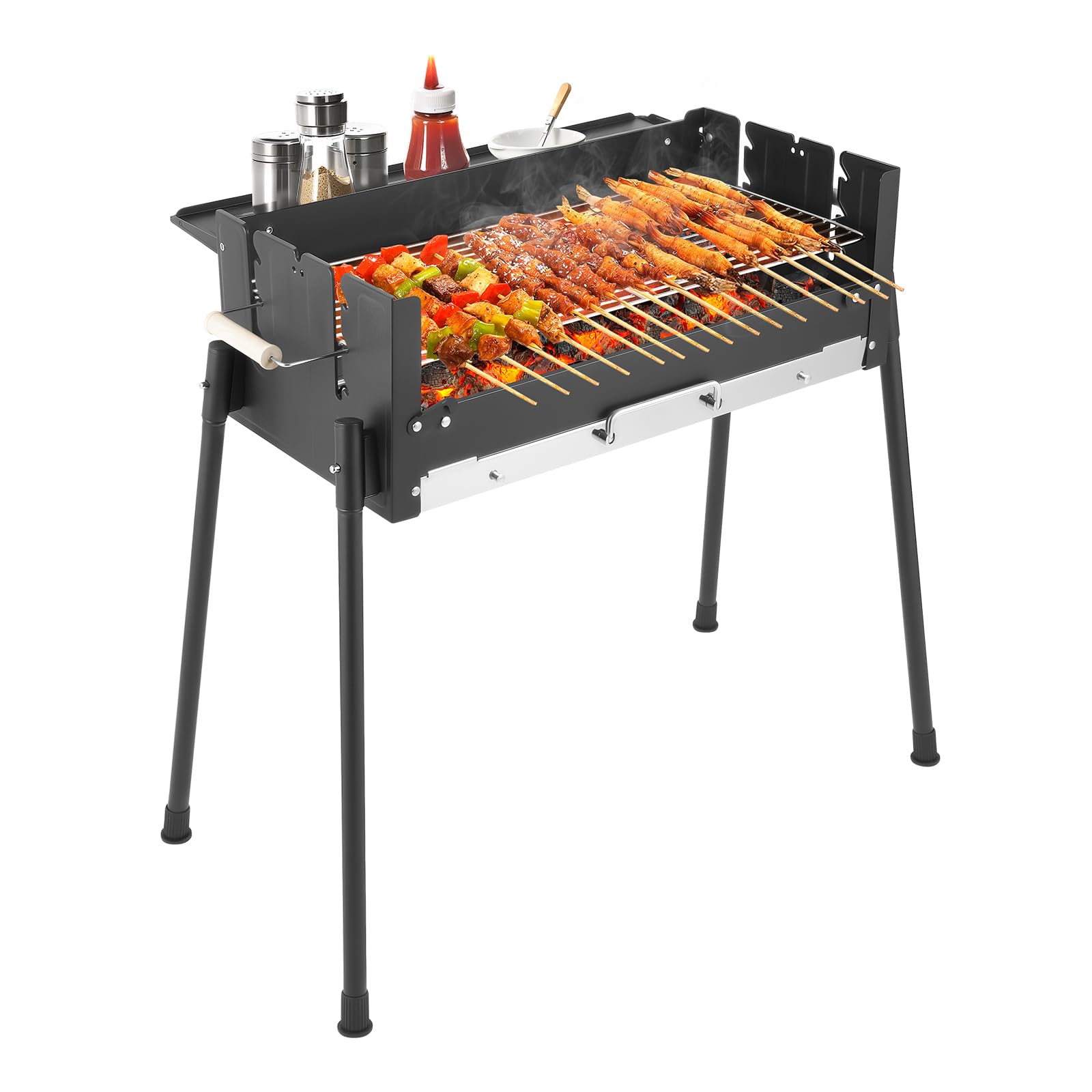Barbecue pieghevole a carbonella, con regolazione in altezza a 3 posizioni, per giardino e esterni, a carbonella per spiedini di carne, barbecue e famiglia