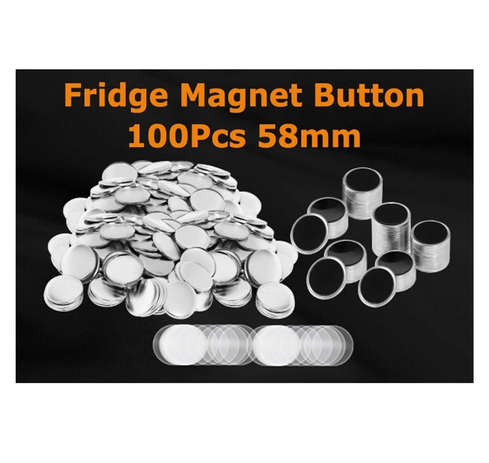 100 Stück 58 mm Magnet Kühlschrank Abzeichen Pin Button Maker Teile for Kunsthandwerk Herstellung Kühlschrank Abzeichen Set Für die DIY-Bastelproduktion(Strong Magnet Button)