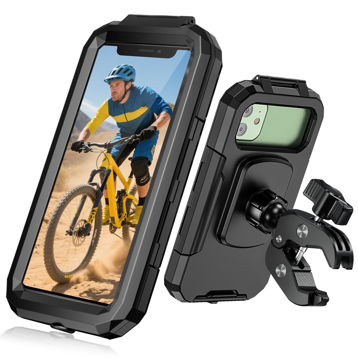 Faneam Wasserdicht Handyhalter Fahrrad, Motorrad Handyhalterung 360​​° Drehbar Handyhalter für Fahrrad Lenker Universell für Smartphone 5.5 – 6.8 Zoll, Stoßfest, Touch ID und Face ID