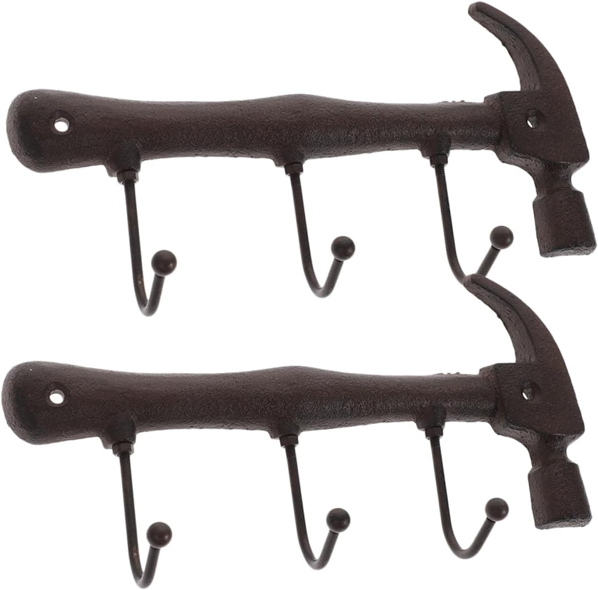 FUOYLOO Vintage Metal Wall Mounted Coat and Hat Hooks, Hammer Shape Cast Iron Heavy Duty Hangers with Screws, Rustic Home Storage Hooks for Entryway and Closet, 2pcs