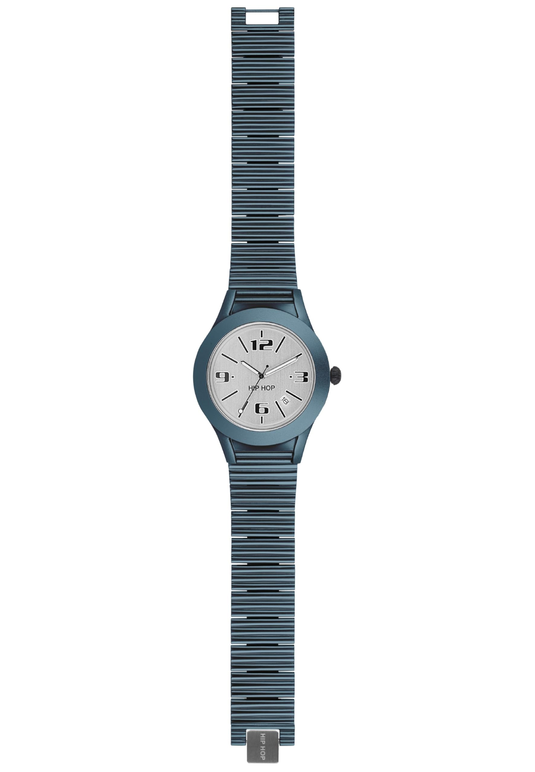 Hip Hop Orologio Uomo HWU0730 Cassa In Policarbonato 42mm, Movimento Cronografo Al Quarzo, Bracciale In Alluminio Argento, Quadrante Bianco