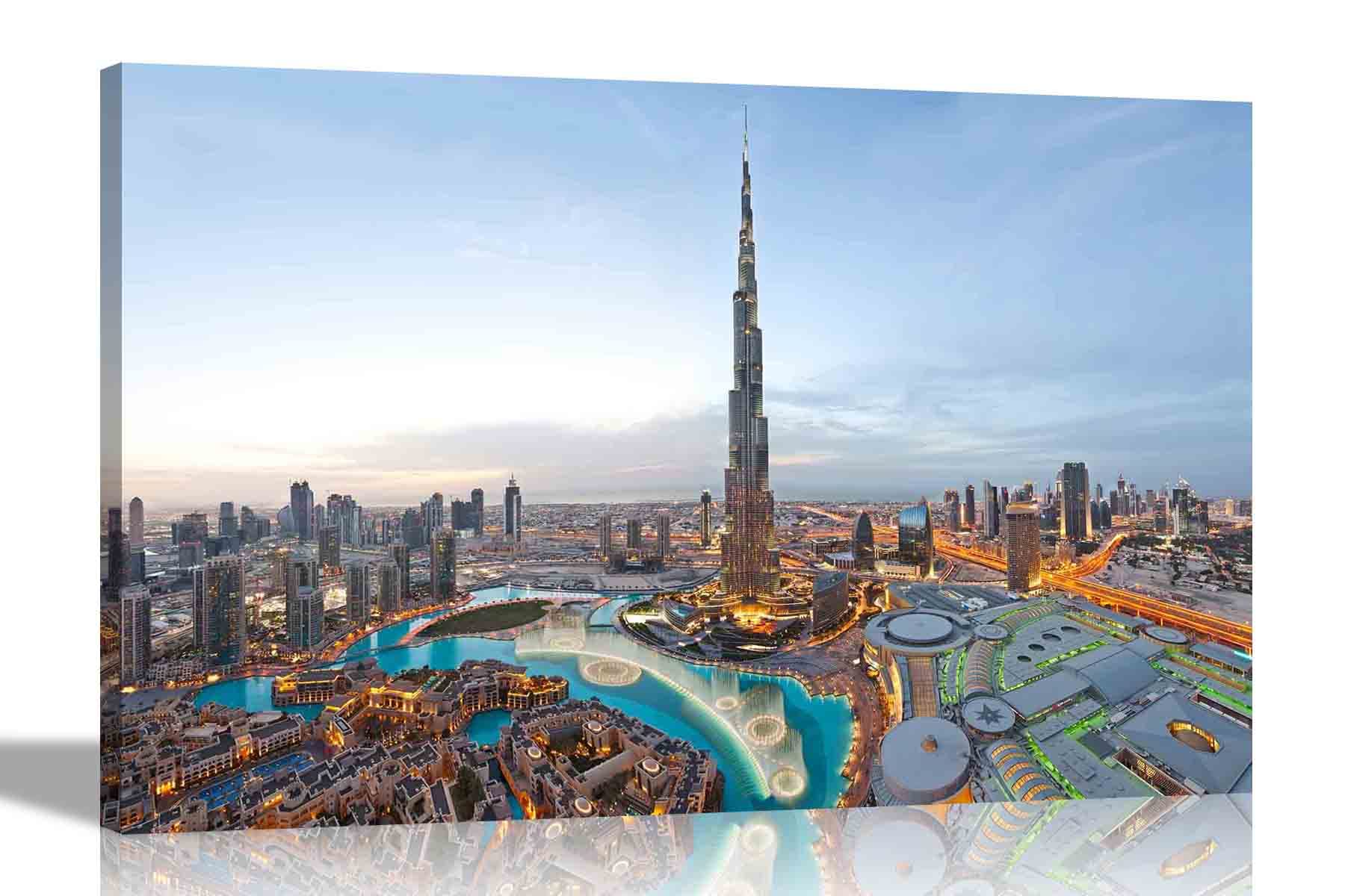 Artley Prints Dubai Landscape Iconic With Burj Khalifa Framed Canvas Pictures City Prints For Home Living Room Office Hanging Wall Art 101 X 76Cm (40 X 30 Inches)