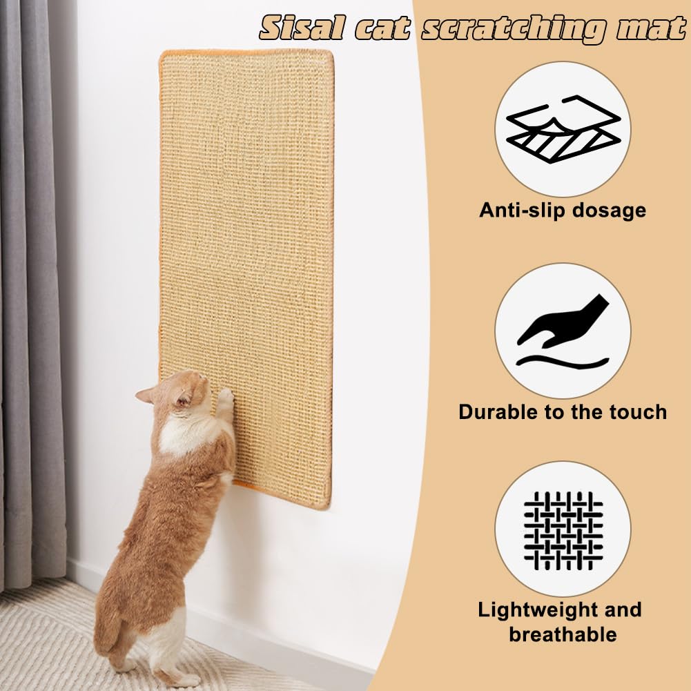 GBLAVM Krabmat voor katten, van natuurlijk sisal, 60 x 30 cm, bescherming voor bank en tapijten, horizontaal, krasbestendig, voor muren en hoeken, lichtbruin (1 stuk
