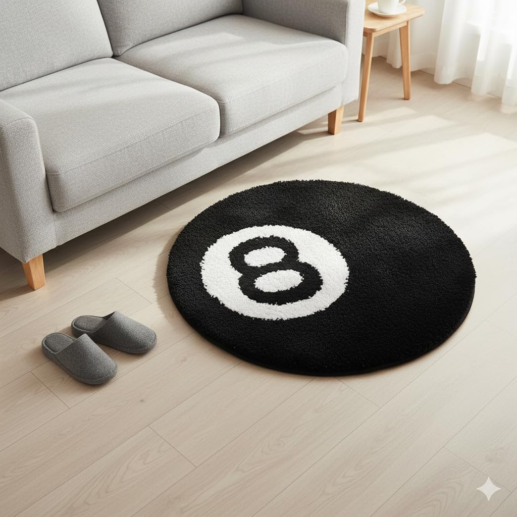 8 Ball Rug – 32 inch Trendy Hypebeast Y2K Designer Rug, Funky Aesthetic Floor Carpet for Bedroom and Living Room, Cool Unique Decor (Large)