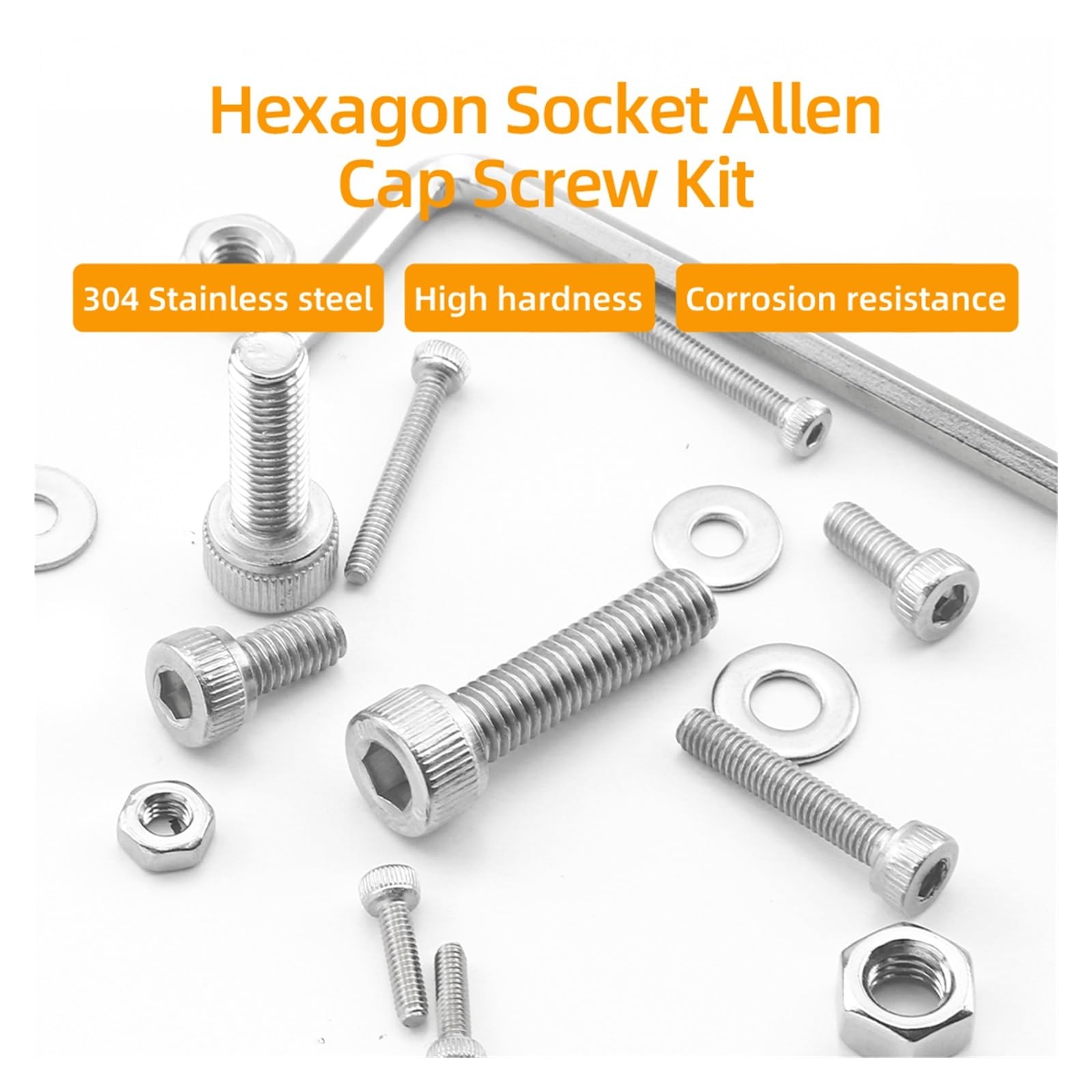 Innensechskantschrauben und Muttern M2 M2,5 M3 M4 M5 M6 Edelstahl-Inbusschrauben-Muttern-Unterlegscheiben-Sortiment-Kit(Color:M4 362pcs)