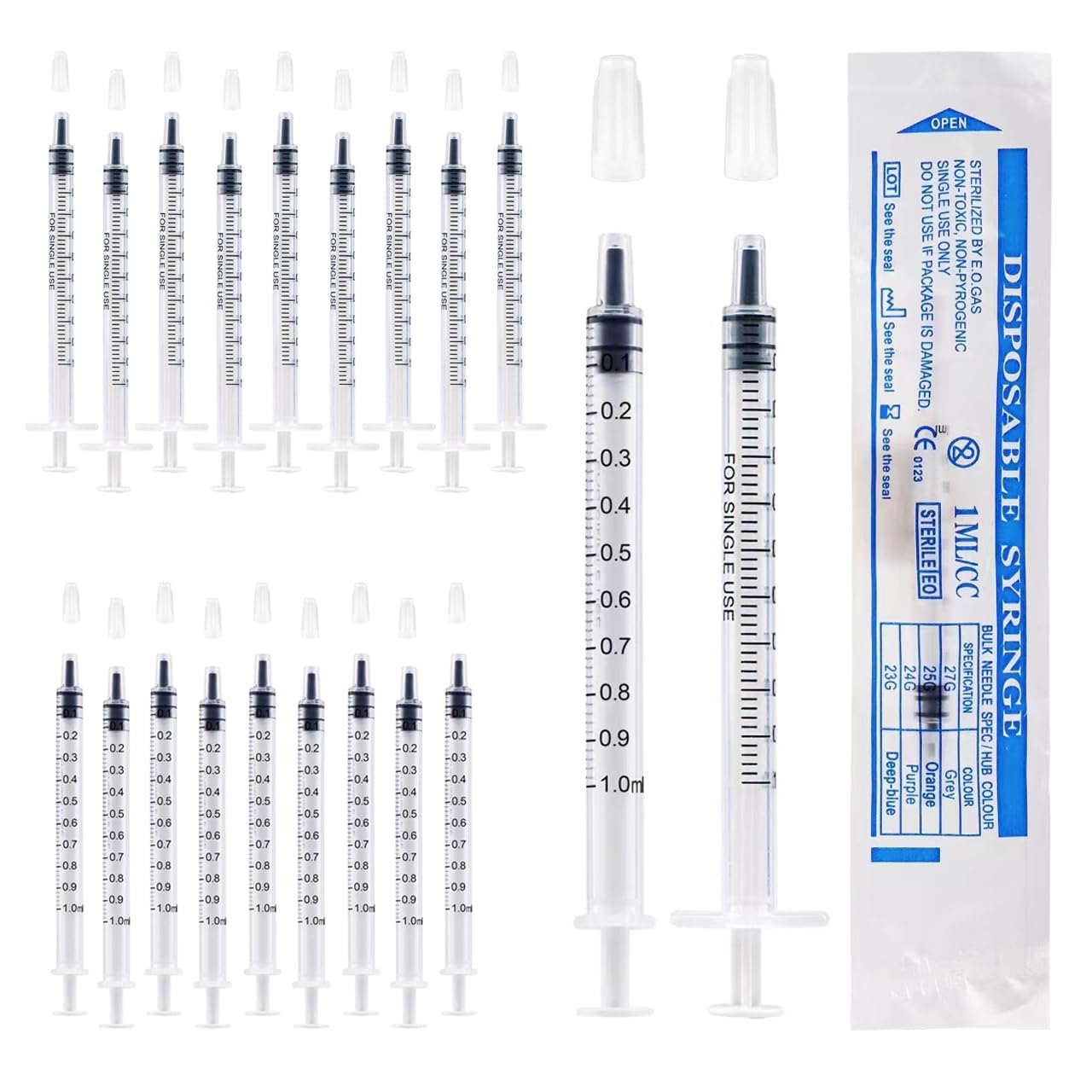1ml Kolostrum Spritze Kunststoffspritzen mit Kappen keine Nadel