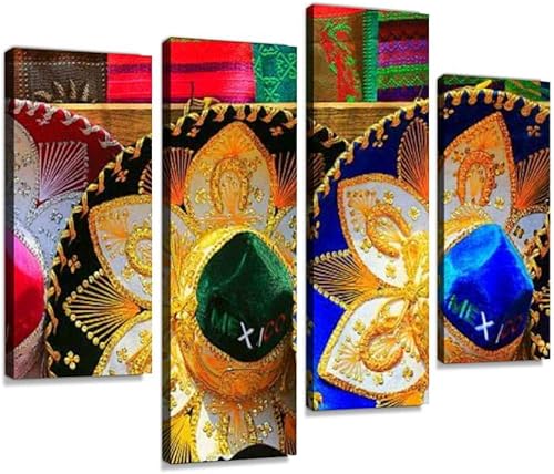 Lienzo decorativo para pared, cuadros para fiestas, sombreros mexicanos coloridos, sombreros, Ciudad de México, obras de arte modernas, pósteres