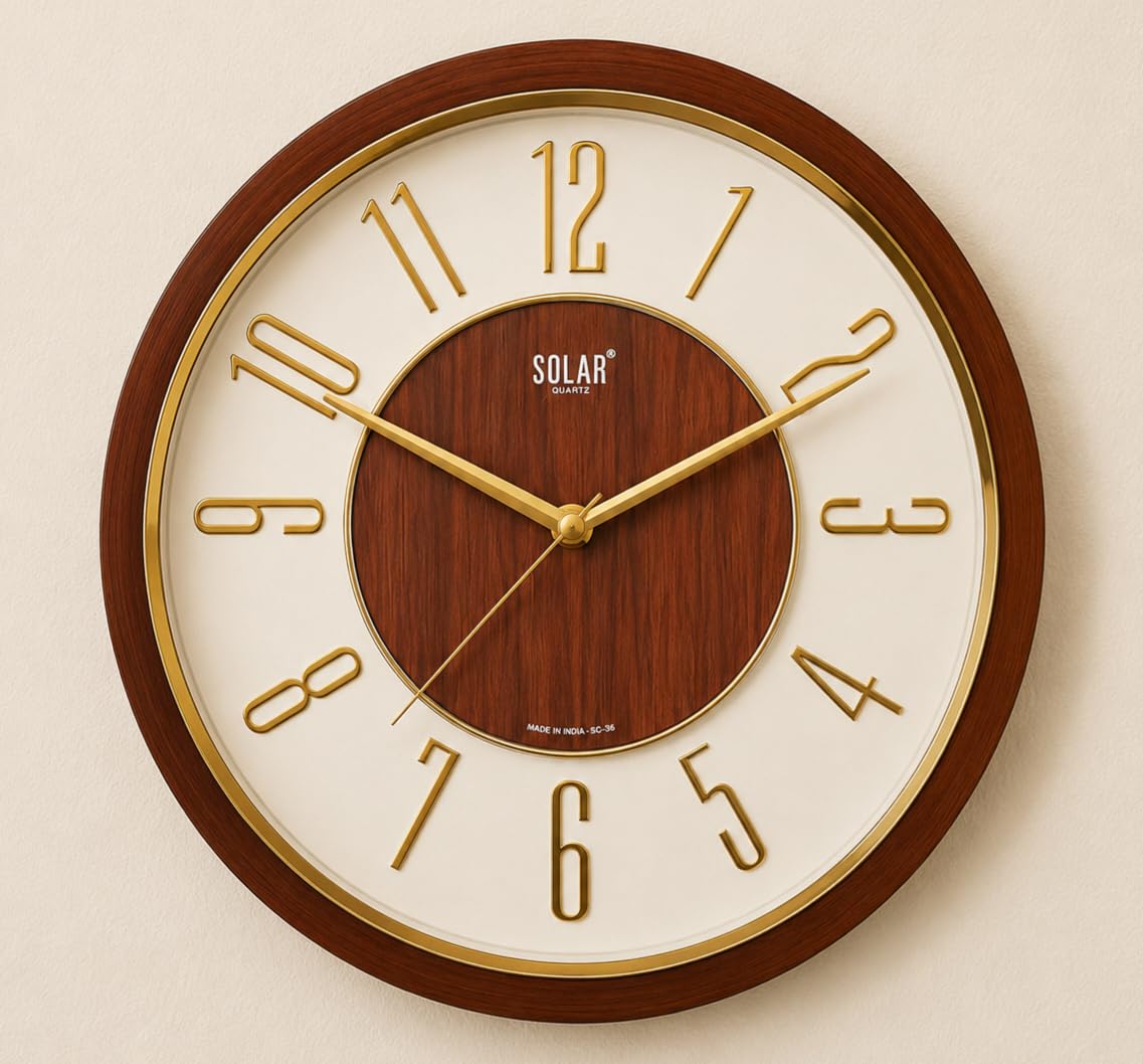 Solar Modern Wall Clock, Brown and Gold, 33 x 33 cm, Silent Movement, Double Side Glass-image-20