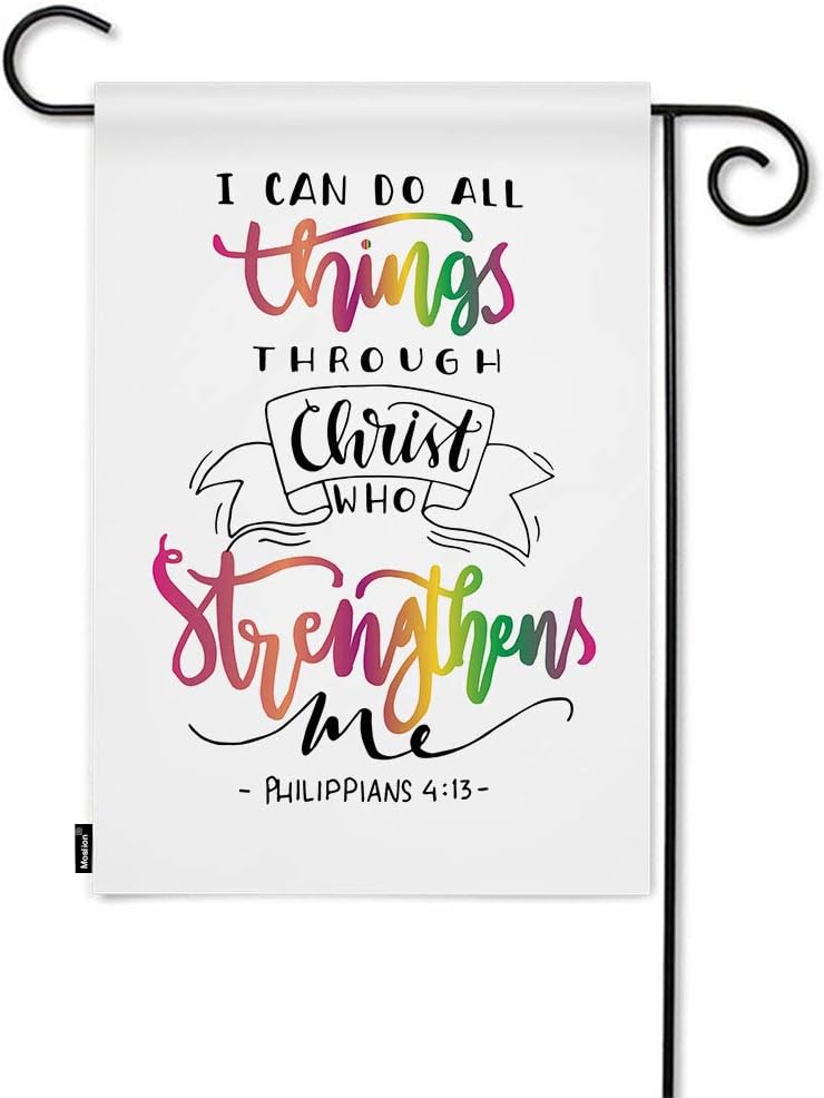 Moslion Christian Quote Garden Flag I Can Do All Things Through Christ Who Strengthens Me Word Home Flags 12x18 Inch Double-Sided Banner Welcome Yard Flag Outdoor Decor. Lawn Villa