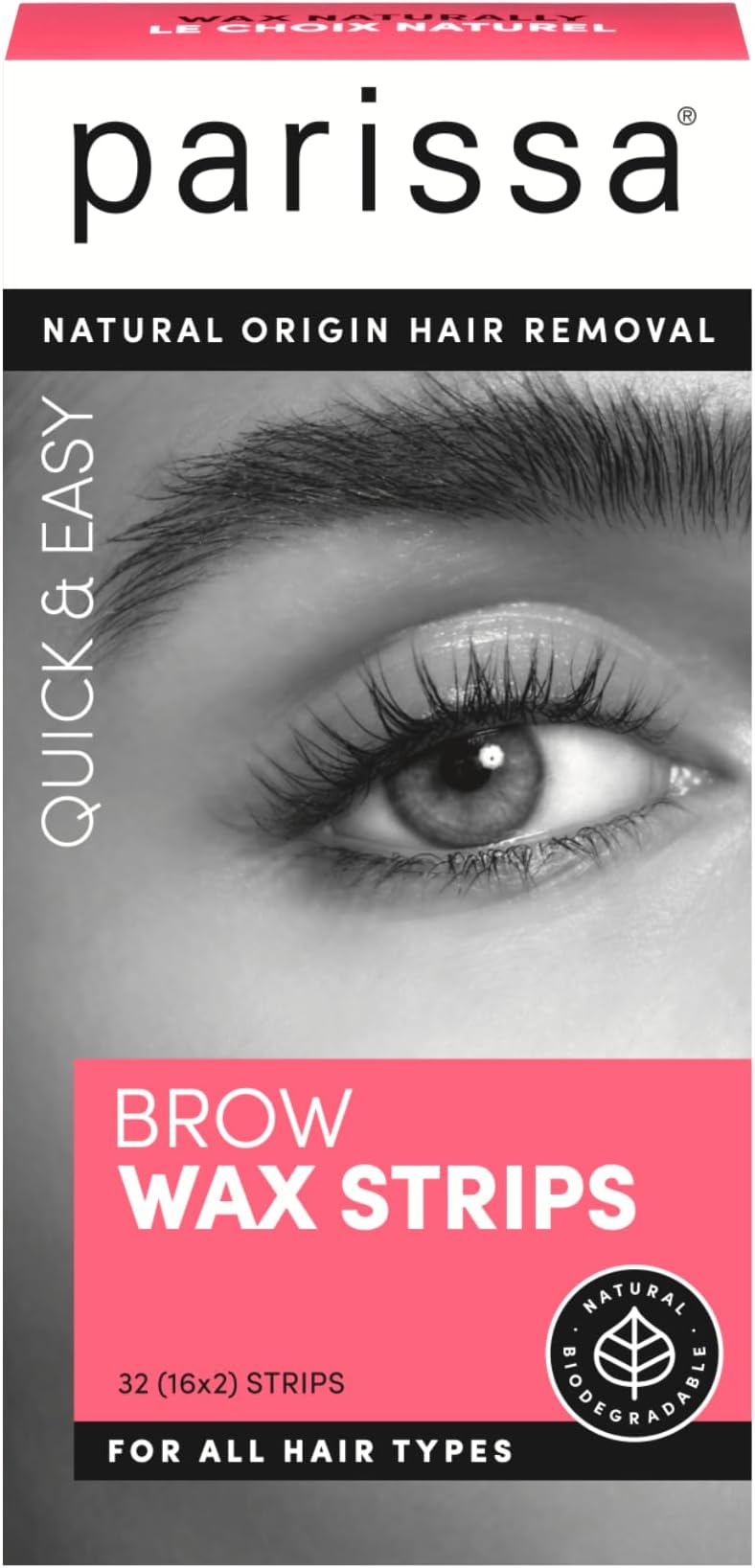 Eyebrow 32 Biodegradable Wax Strips Kit for At-Home Hair Removal with Ready-to-Use Mini Wax Strips for All Hair Types