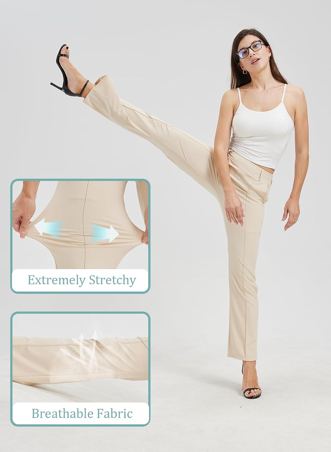 KYAL Women’s Straight Leg Dress Pants High Waisted Stretchy Business Casual Trousers Long Straight Suit Pants - Image 5