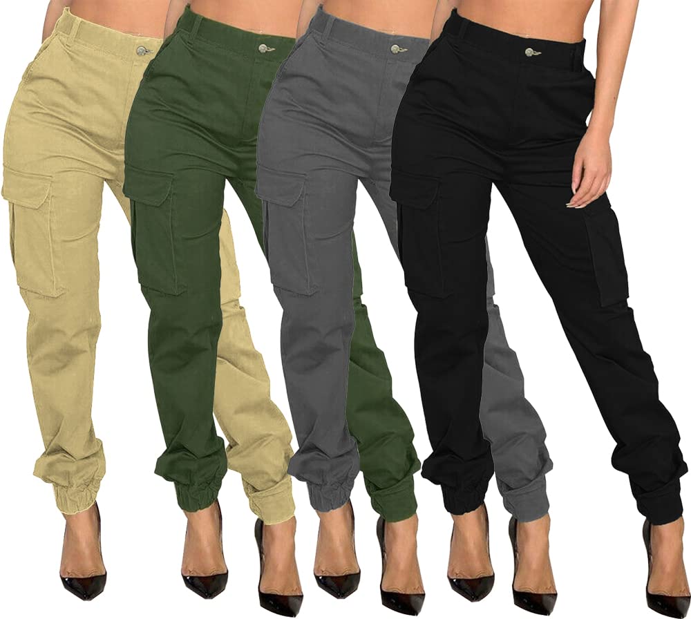 Pantalon de sport décontracté pour femme - Pantalon de travail long - Couleur unie - Pantalon de randonnée avec poches
