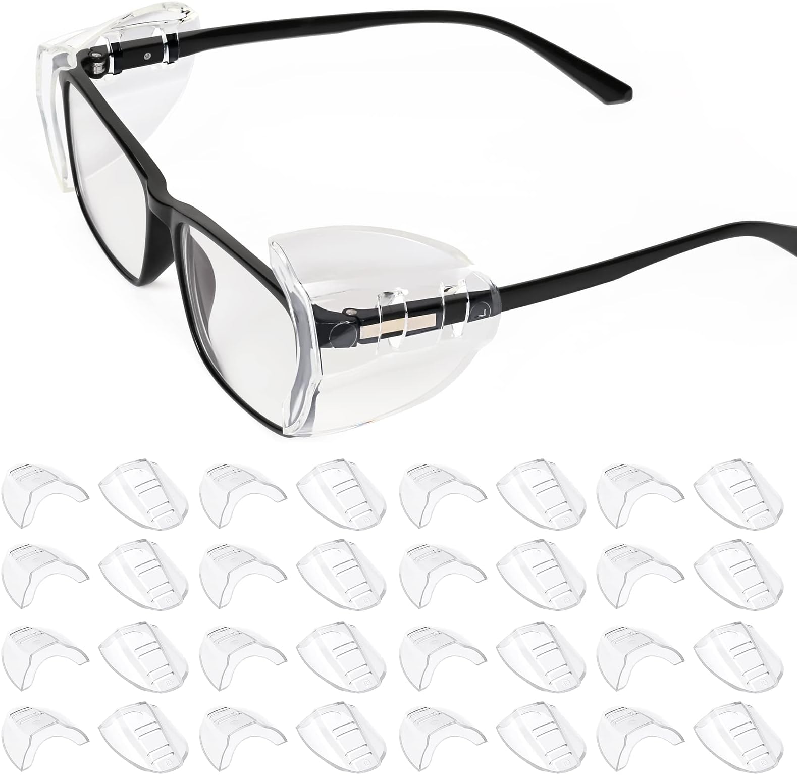 16 Pairs Eye Glasses Side Shields for Prescription Glasses, Slip on Clear Side Shield- Fits Small to Large Eyeglasses