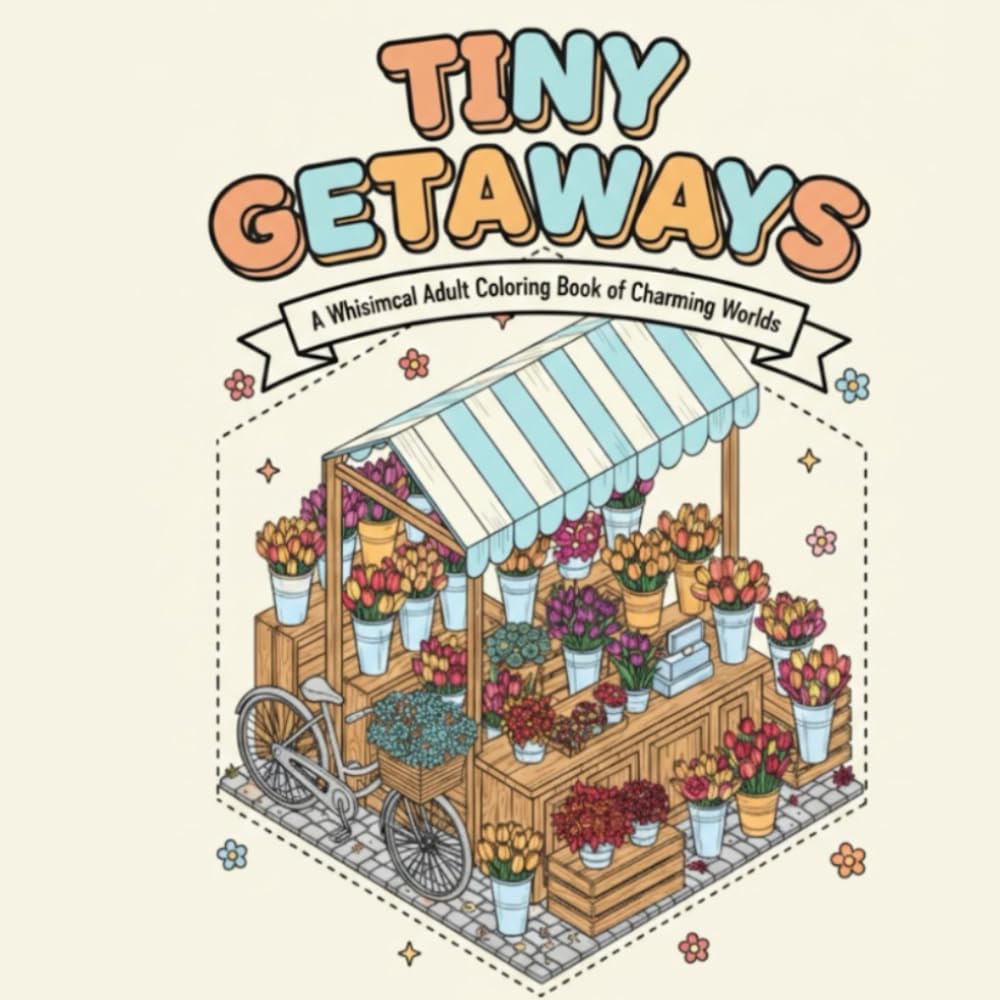 Tiny Getaways of Charming Worlds: A Whimsical Adult and Teen Coloring Book