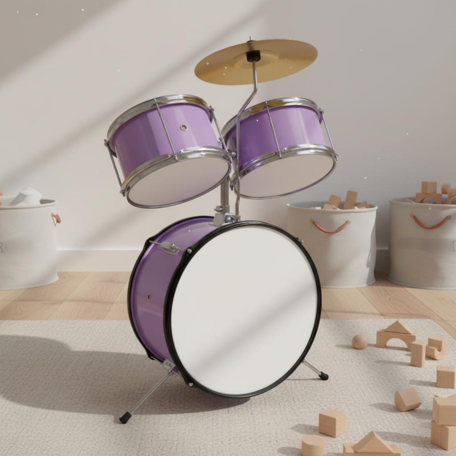predolo -Drumset-Drumset kompakt Schlagzeug Geschenk Anfänger-Schlagzeug für Zimmer, Zuhause , Lila