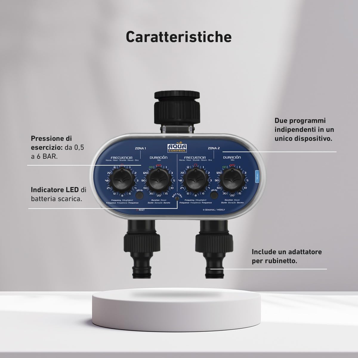 Aqua Control C4011 - Programmatore d'Irrigazione per Giardino - per Tutti i Tipi di Rubinetti - con 2 Uscite Indipendenti