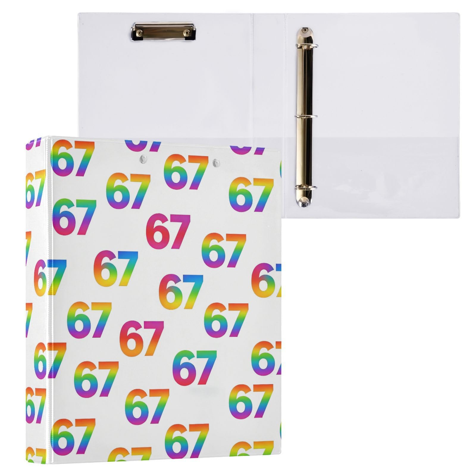 Kcldeci Raccoglitore a 3 anelli con copertina rigida per carta formato lettera, arcobaleno 67 su anelli rotondi bianchi da 3,8 cm, organizer per scuola/ufficio, confezione da 2