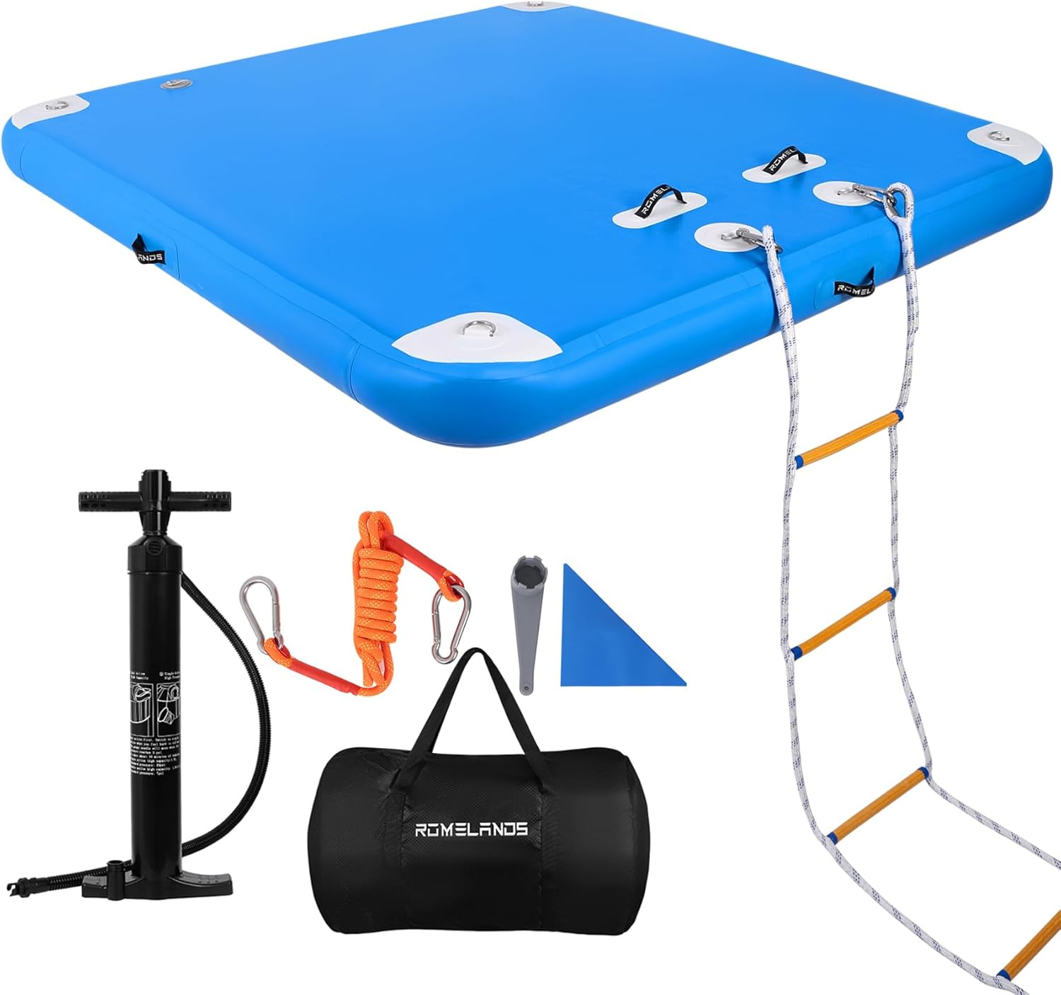 Inflatable Floating Dock Swim Platform Water Platform Raft Large Floating Air Mat Inflatable Water Pad for Lake Pool lounging River Ocean Boating Blue