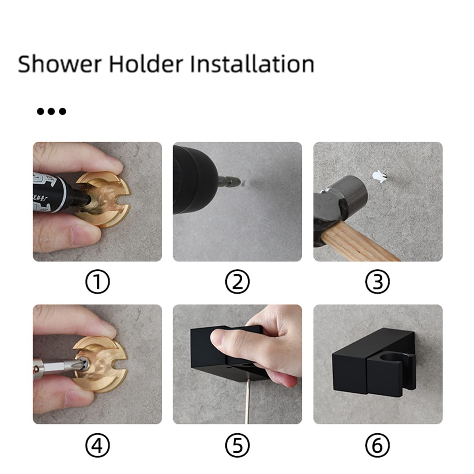 AKAZI Duschkopfhalter, quadratische Messing-Handbrausehalterung, 360 ° Verstellbarer Wandbrausehalter, Silber