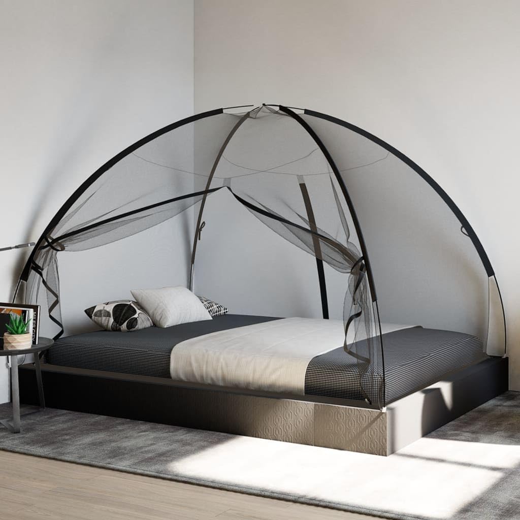 vidaXL Moustiquaire mongole avec portes 220 maille noir 200x150x140 cm, moustiquaire pour lit, moustiquaire portable,, moustiquaire pliable