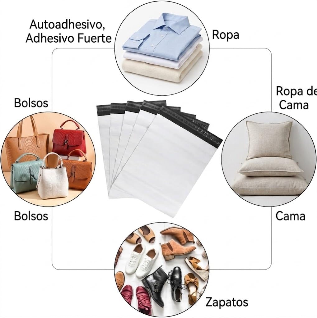 Bolsas para Envíos Autoadhesivos 32x40+5cm, 100 Unidades, Blancas, Impermeables e Resistentes, Plástico Reciclado, Sobres para envio de ropa y de embalaje(M 32X40+5CM)