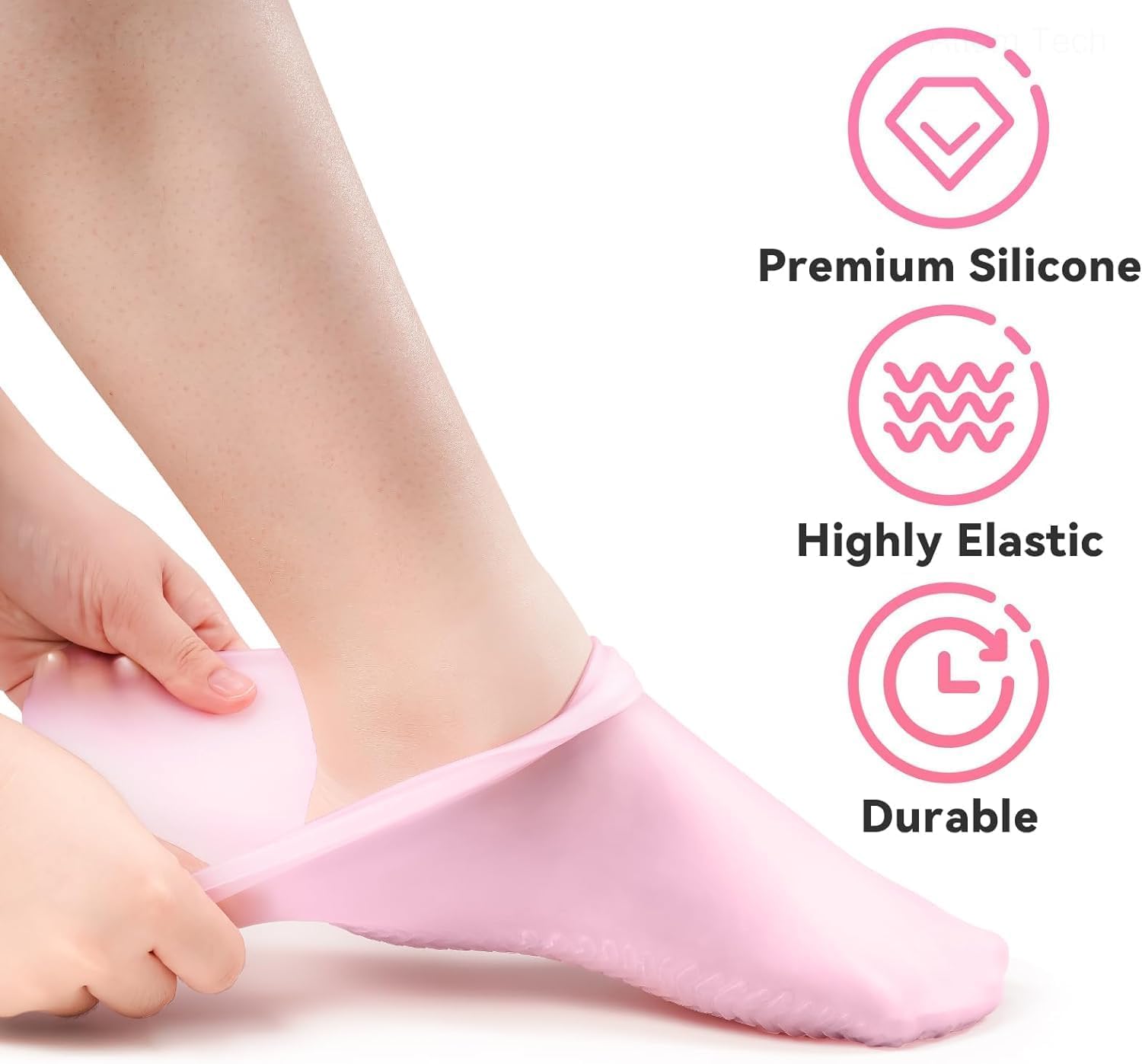 LANFFIA 2 Pairs Silicone Moisturizing Glove Socks Set, Anti Slip Soft Spa Gel Socks Softening Feet Dry Cracked Skin, Women Spa Pedicure Socks for Foot Hand Softening, Foot Care After Pedicure (Pink) - Image 3 thumbnail