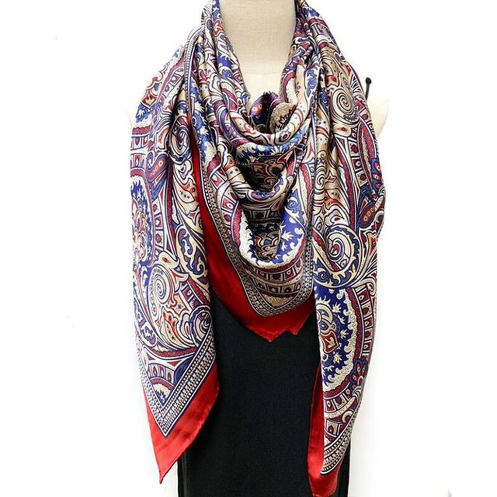 Foulard En Soie 100% Dark Blue - 87x87cm, Roulotté Main, Occasion Très Bon état