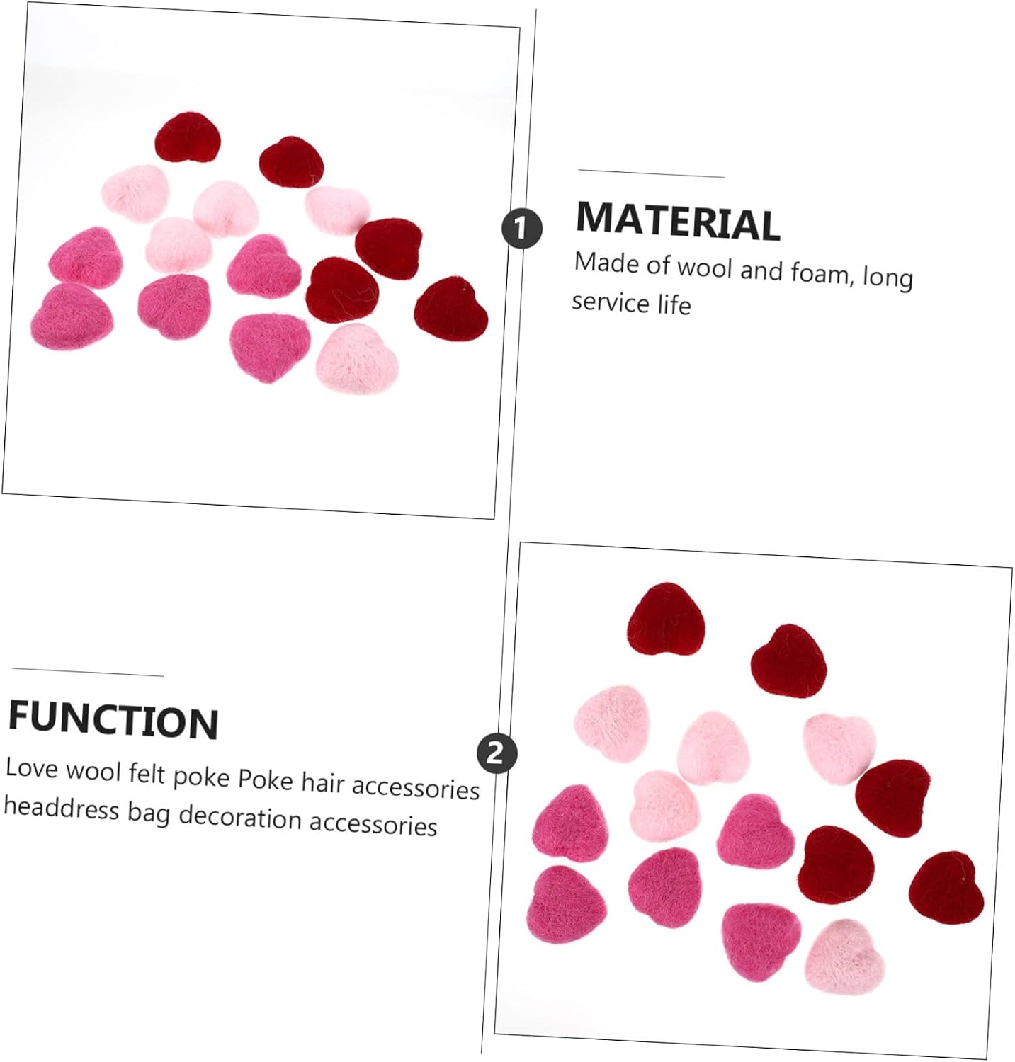NUOBESTY 45pcs Felt Heart Shape Ornaments for Crafting Brooch Accessories for Clothing Hairpins Projects