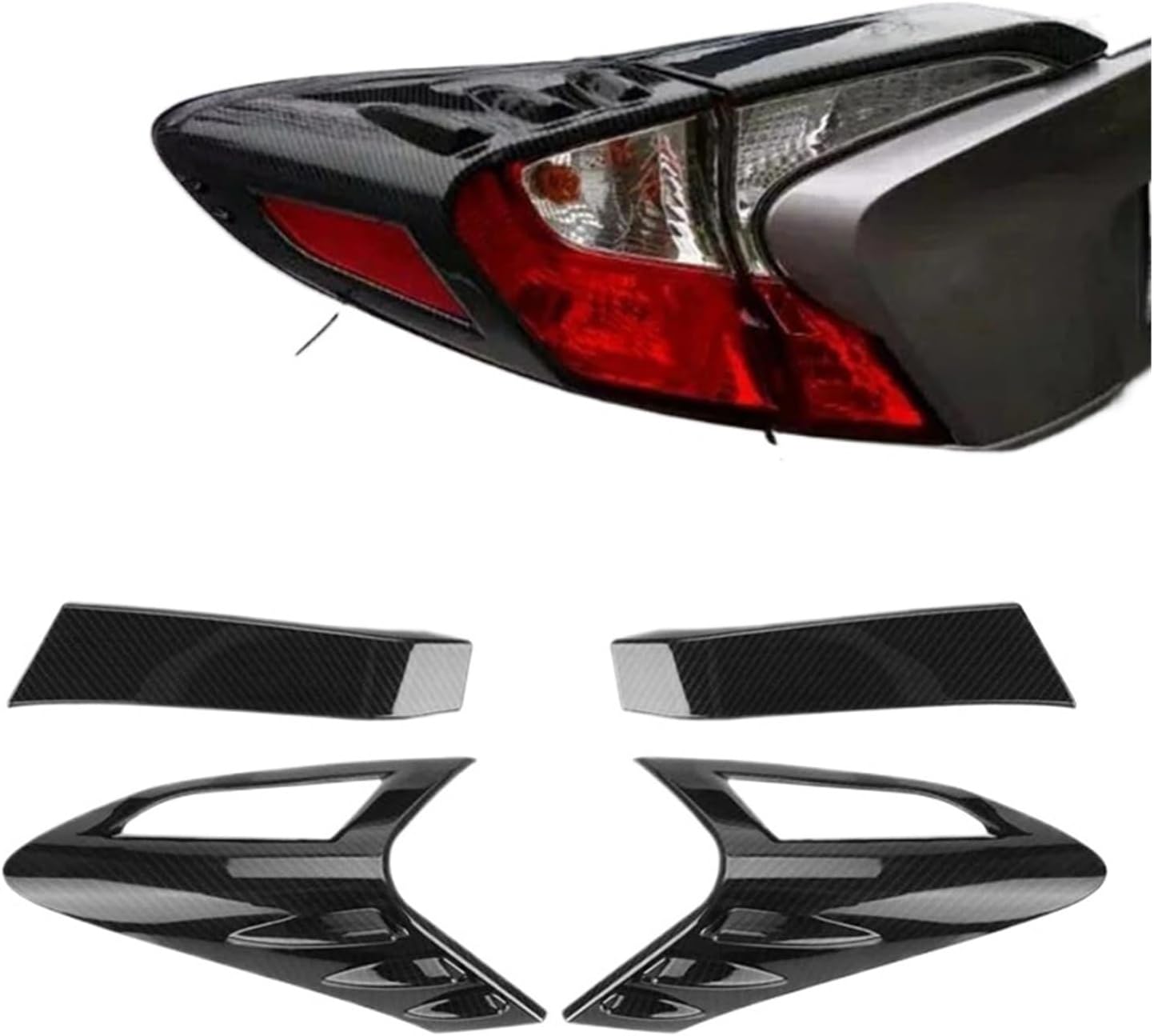4Pcs Carbon Fiber Style Rear Back Lamp Tail Light Cover Trim Compatible with Toyota CHR C-HR 2016-2018