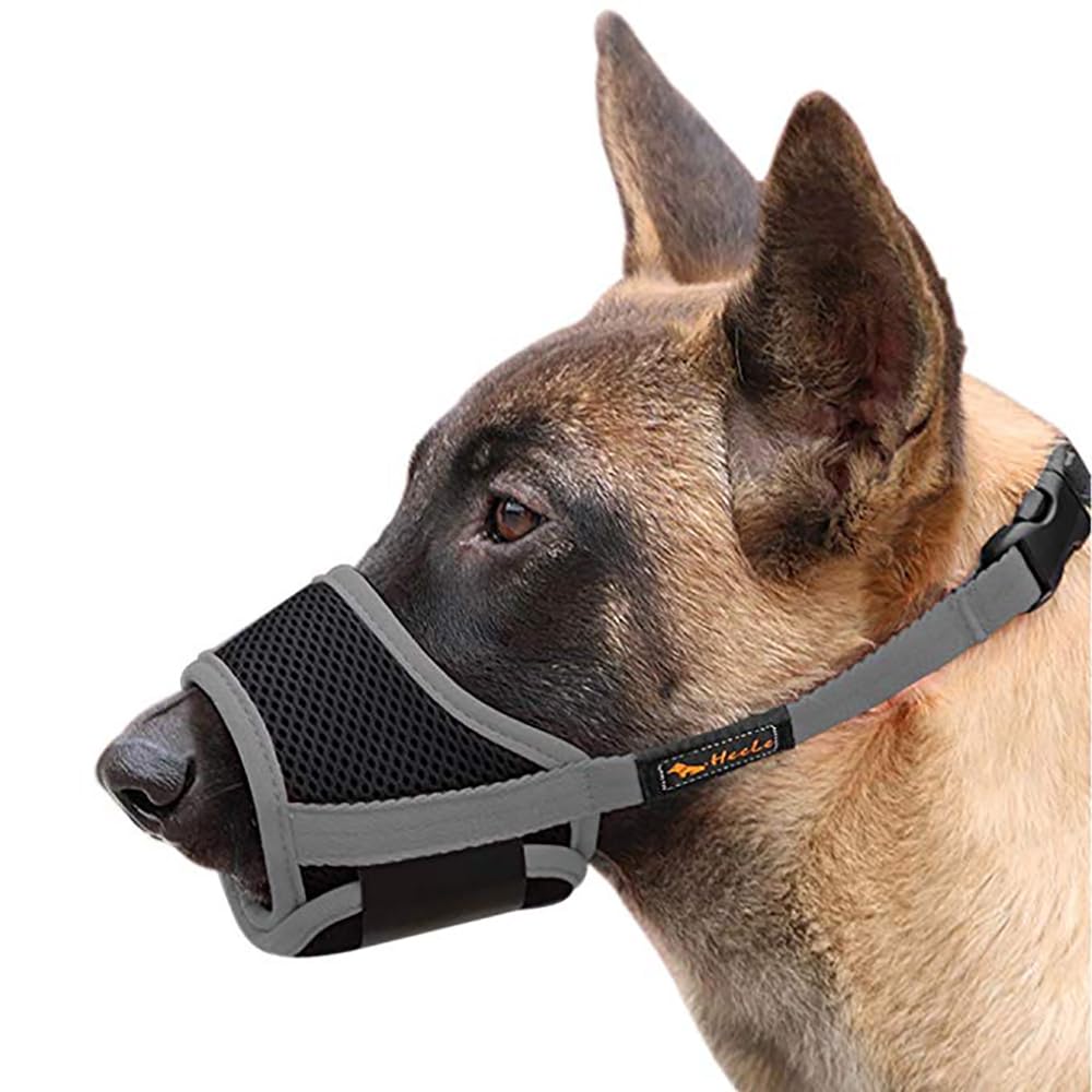 HEELE Dog Muzzle,Soft Nylon Muzzle Anti Biting Barking Chewing,Air Mesh Breathable Drinkable Adjustable Loop Pets Muzzle for Small Medium Large Dogs 4 Colors 4 Sizes (Gray, M)