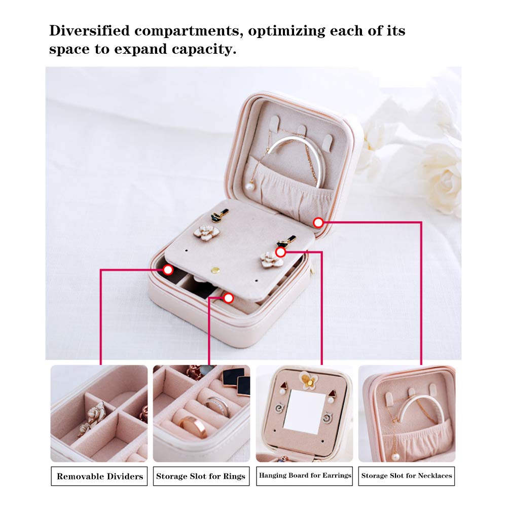 Joyero portátil de viaje, pequeño estuche de almacenamiento para anillos, aretes, collares, diseño compacto para un fácil transporte, ideal para viajes y uso diario