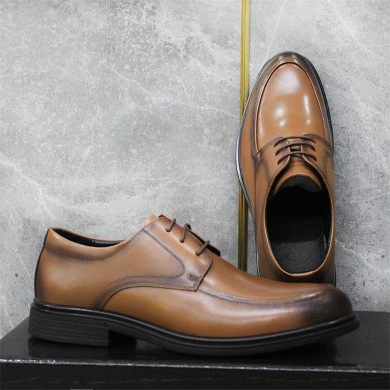 Men's Leather Shoes Business Formal Comfortable Shoes Fashion Lace-ups Non-Slip Rubber Soft Sole Lace-ups Lightweight Breathable Shoes(White-Patch Five-Pointed star4,10)3