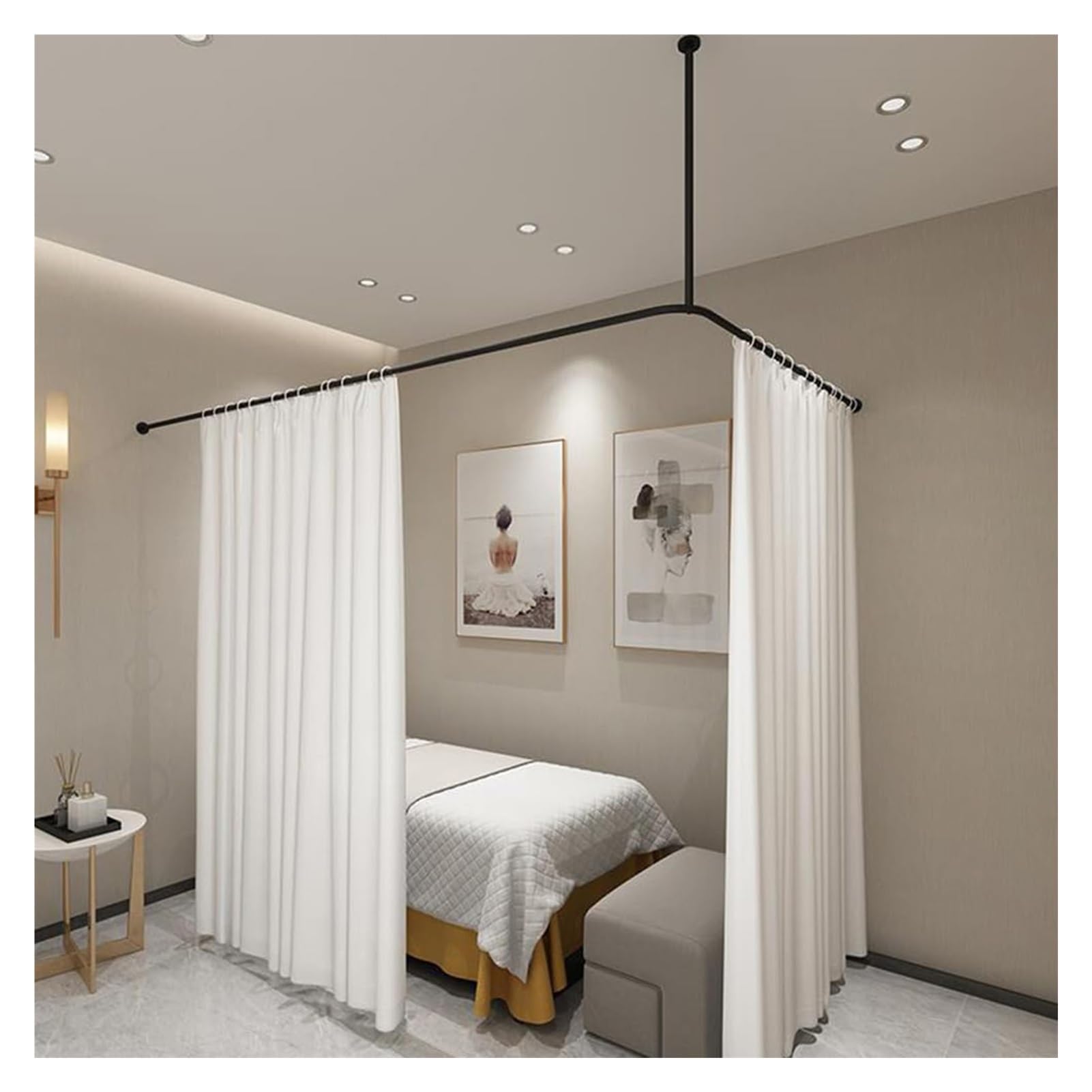 Rideaux de cabine d'essayage de magasin de vêtements avec tringle en L