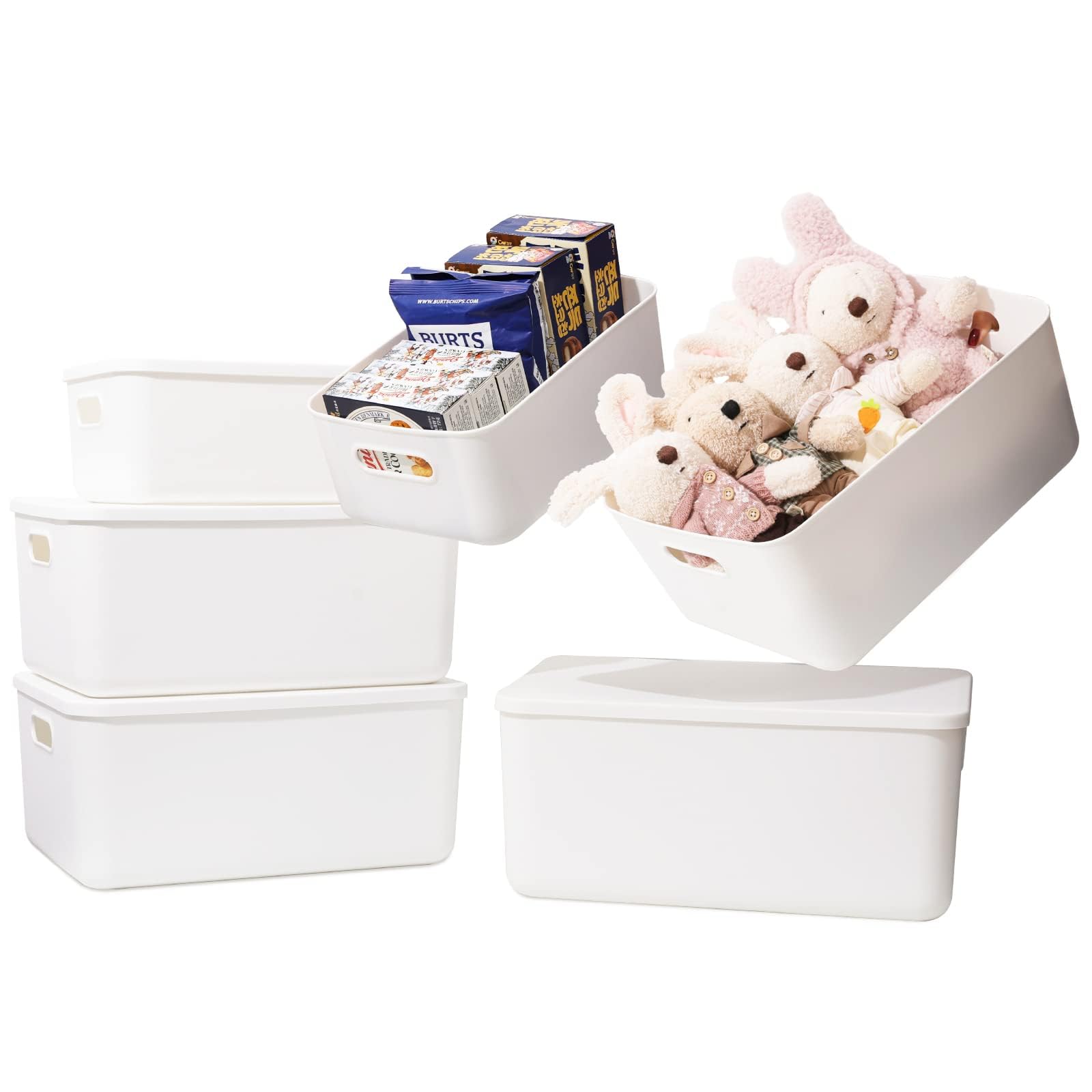 Yangyangyu Plastic Storage Baskets Bins Boxes With Lids,Organizing Container White Storage Organizer Bins For Shelves Drawers Desktop Playroom Classroom Office,6-Pack(WHITE, 4M+2S)