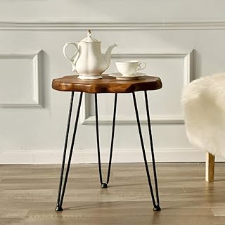 WELLAND Natural Edge Side Table with Hairpin Legs for Living Room Sofa, Bedroom, End Table for Farmhouse Decor, Pine Wood Tabletop, Easy Assebmly