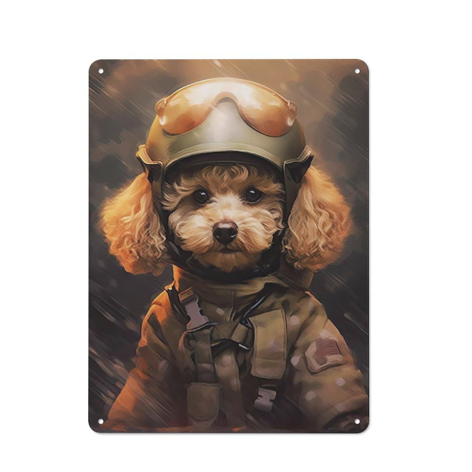 Junmoney Style-14 Decorative Tin Sign With Toy Poodle Soldier Design 40X30cm, Farmhouse Cottage Wall Art For Farmhouse Kitchen, Pantry Or Dining Area