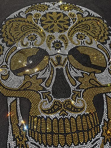 Sugar Skull Rhinestone Transfer, Heat Transfer Sugar Skull Decal, Iron On Hot Fix Patches, Skull Transfers For Clothing #TOP7