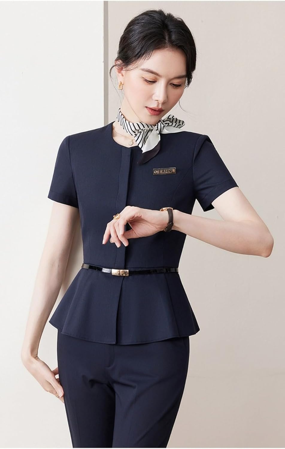 Short Round Neck Blazer with Midi Skirt Set Women's Fall Interview Suit