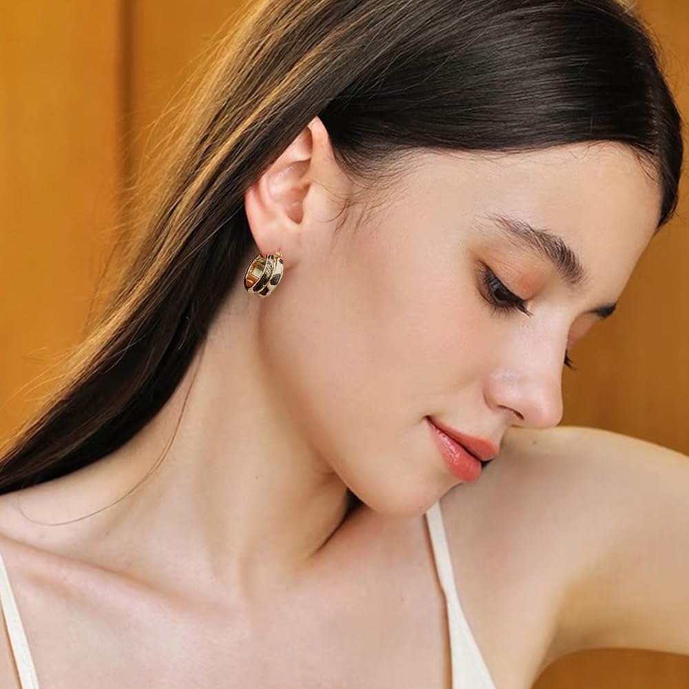 Leopard Print Chunky Small Hoop Earrings for Women Dainty Trendy Gold-tone Faux Leather Round Huggie Hoops Fashion Jewlery for Her Party - Image 6
