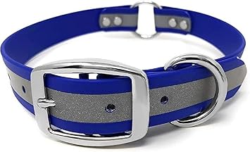 Regal Dog Products Medium Blue Heavy Duty Reflective Biothane Dog Collar with Durable Metal Buckle and D Ring Adjustable, Chew Proof & Waterproof Center Ring | Strong Small Dog Collar
