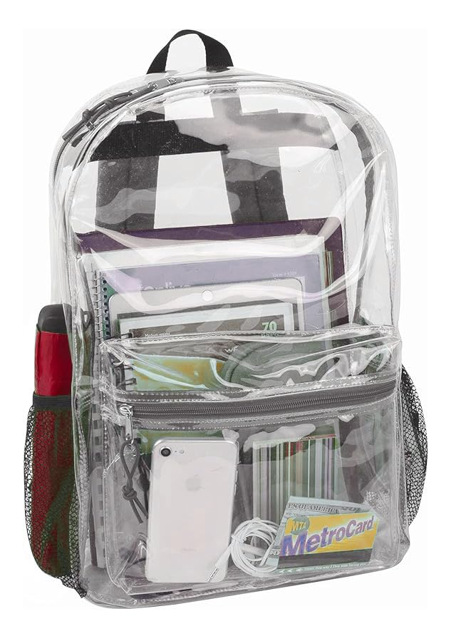 Sturdy Clear Backpack for School - 15 Inch Heavy Duty PVC Transparent Backpack with Pocket for College Workplace Security, Black, Xtra Small Size-image-19