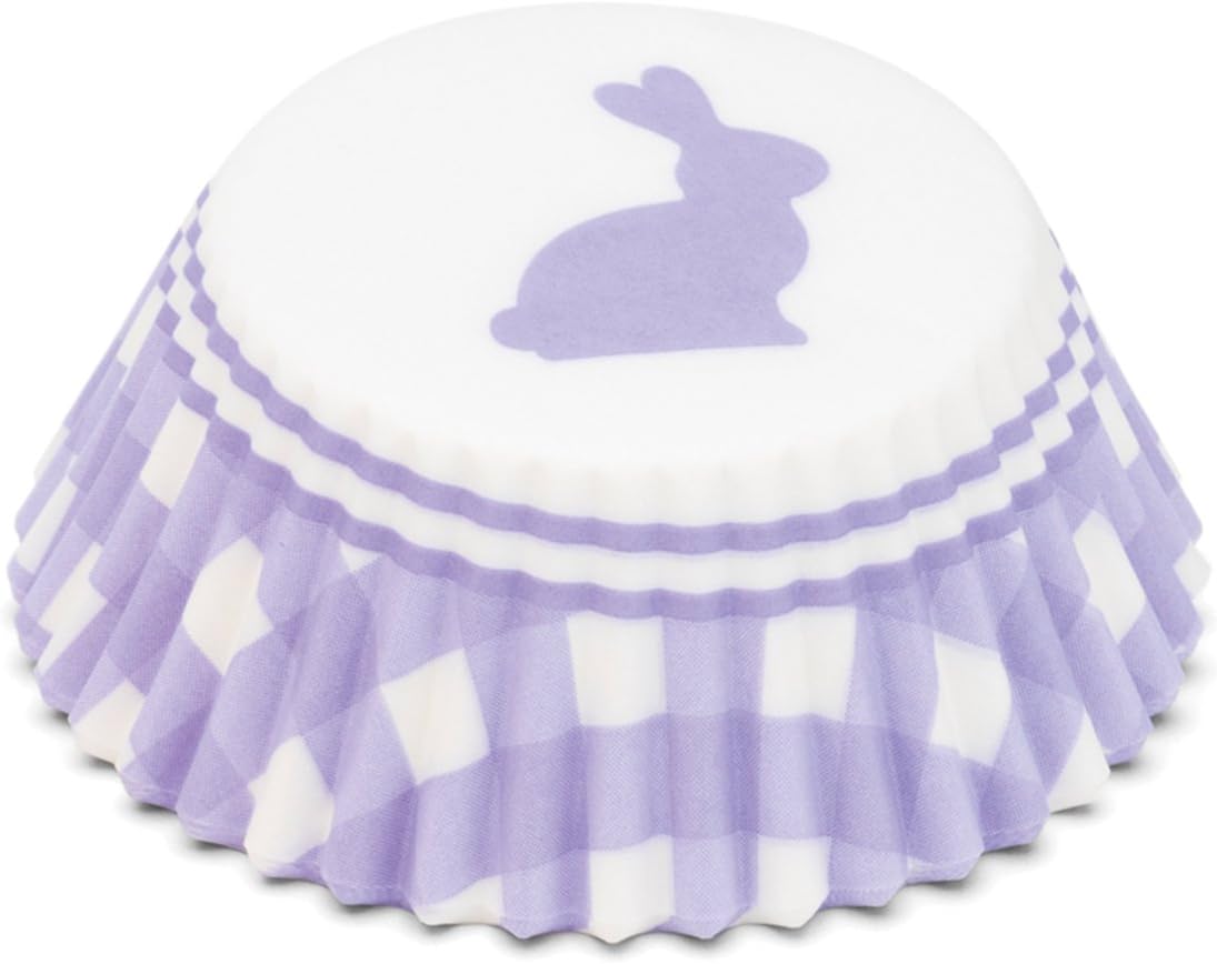 Fox Run Gingham Bunny Paper Muffin and Cupcake Liners, Set of 50 Standard Size Wrappers