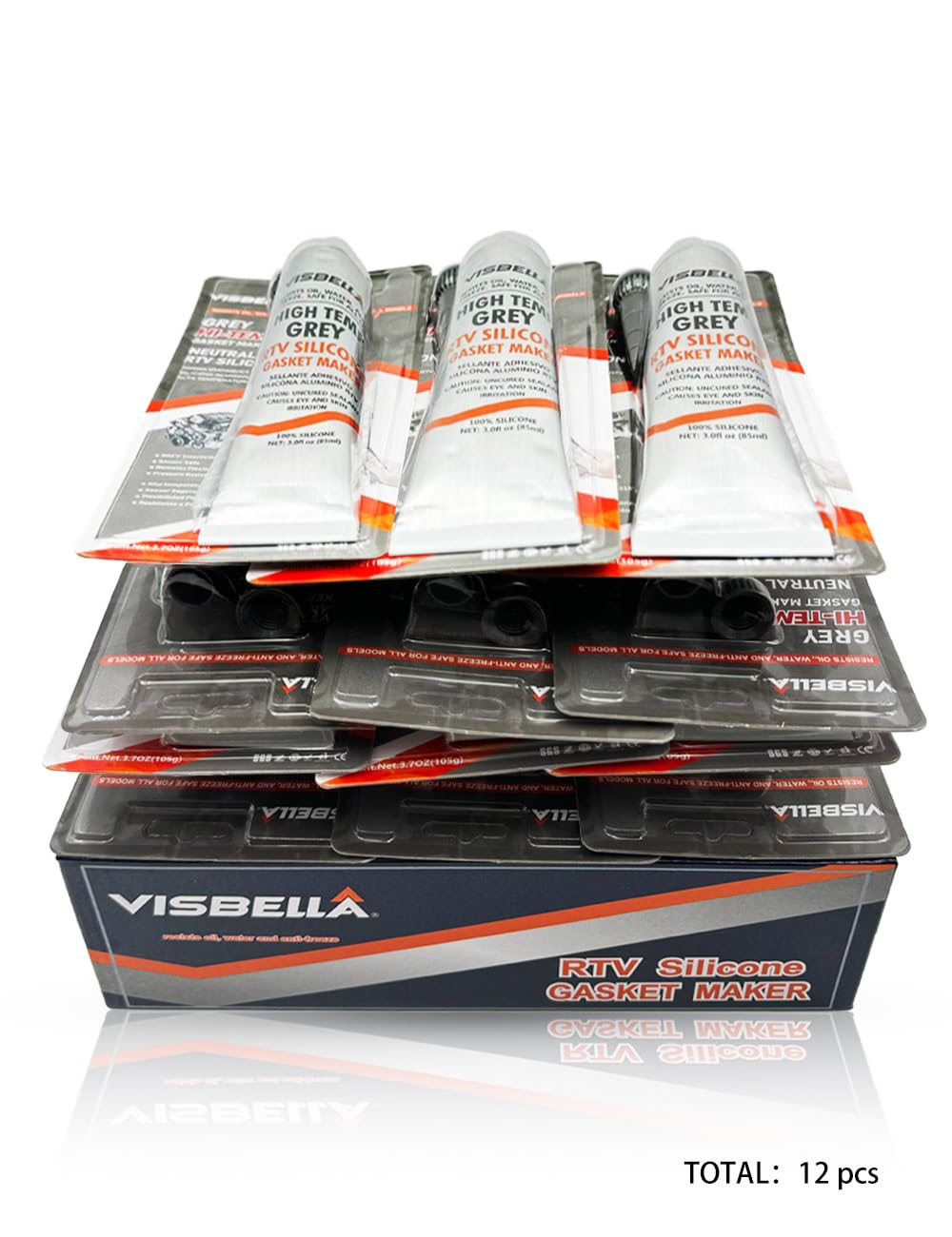 Visbella Gasket Maker High Temperature Sensor Safe Neutral RTV Silicone Sealant Non-Corrosive for Bonding Internal Combustion Engines, Steam Turbines, Automotive Engine Parts 12Pcs (Grey)
