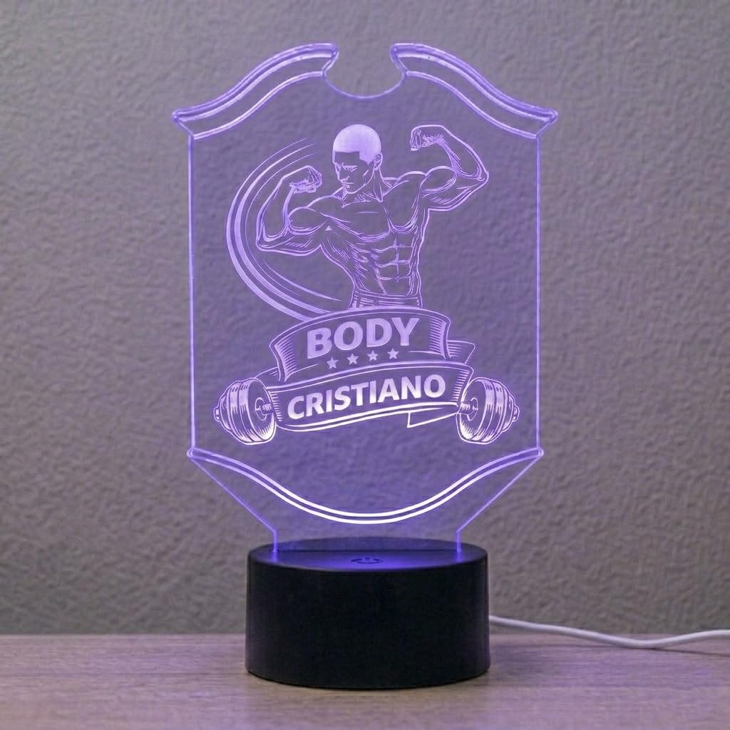 Lampada LED Bodybuilding Personalizzata con Nome, 7 Colori per Palestra e Fitness, Regalo Sportivo per Uomo Donna, Idea Regalo per Bodybuilder, Personal Trainer, Atleti e Appassionati di Gym