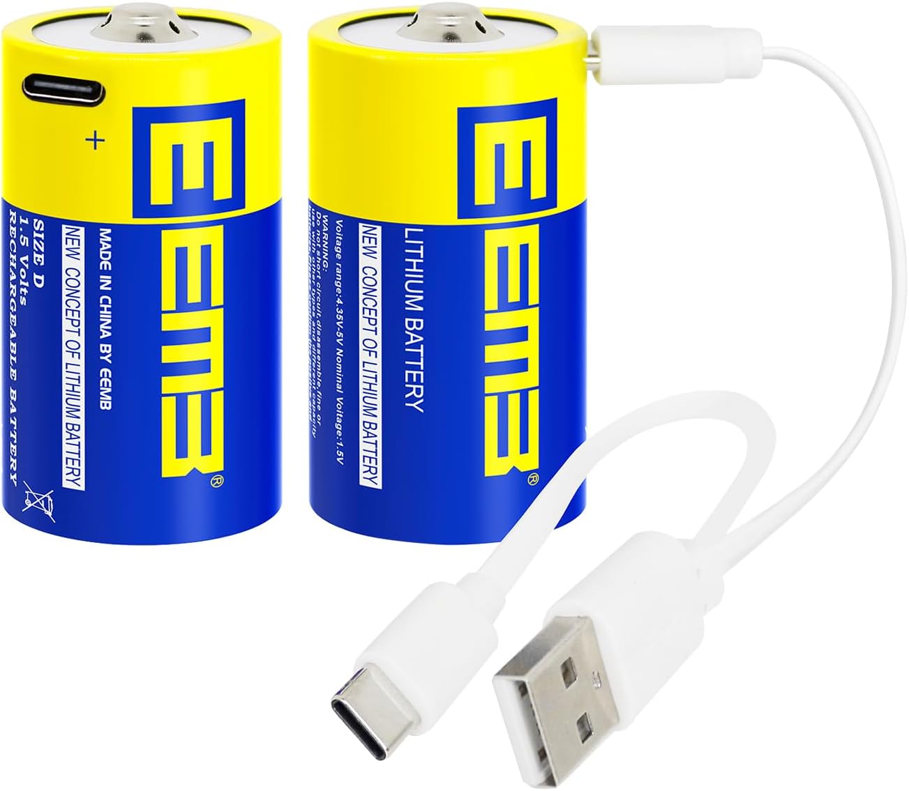 EEMB 2Pack D Batteries 1.5V Rechargeable D Cell Batteries