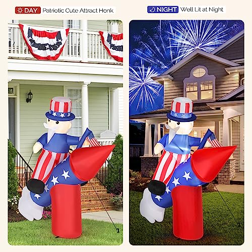 Vingli 6Ft Patriotic Independence Day 4Th Of July Inflatable Uncle Sam On Rocket, Led Blow Up Lighted Decoration For Yard, Garden, Lawn, Home Party, Indoor Outdoor Holiday Décor #TOP2