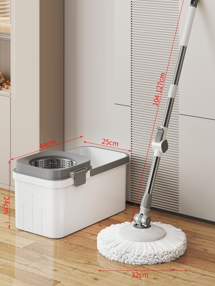 Juego de fregona y Cubo Giratorio Manos Libres, fregona de Microfibra 2 en 1 para Limpieza en seco y húmedo con Cubo de escurrido Potente.