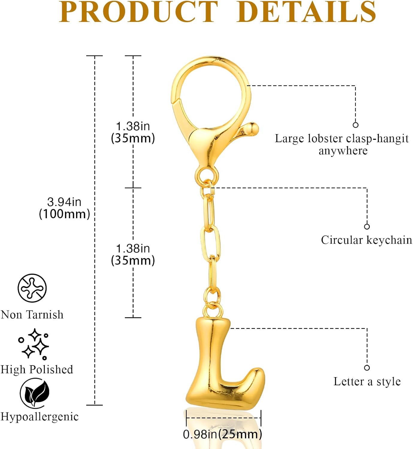 VICKHU Gold Plated Bubble Initial Letter Cute Keychain for Women Car Key Purse Decorative Keyring Handbag Charms Fashion - Image 2